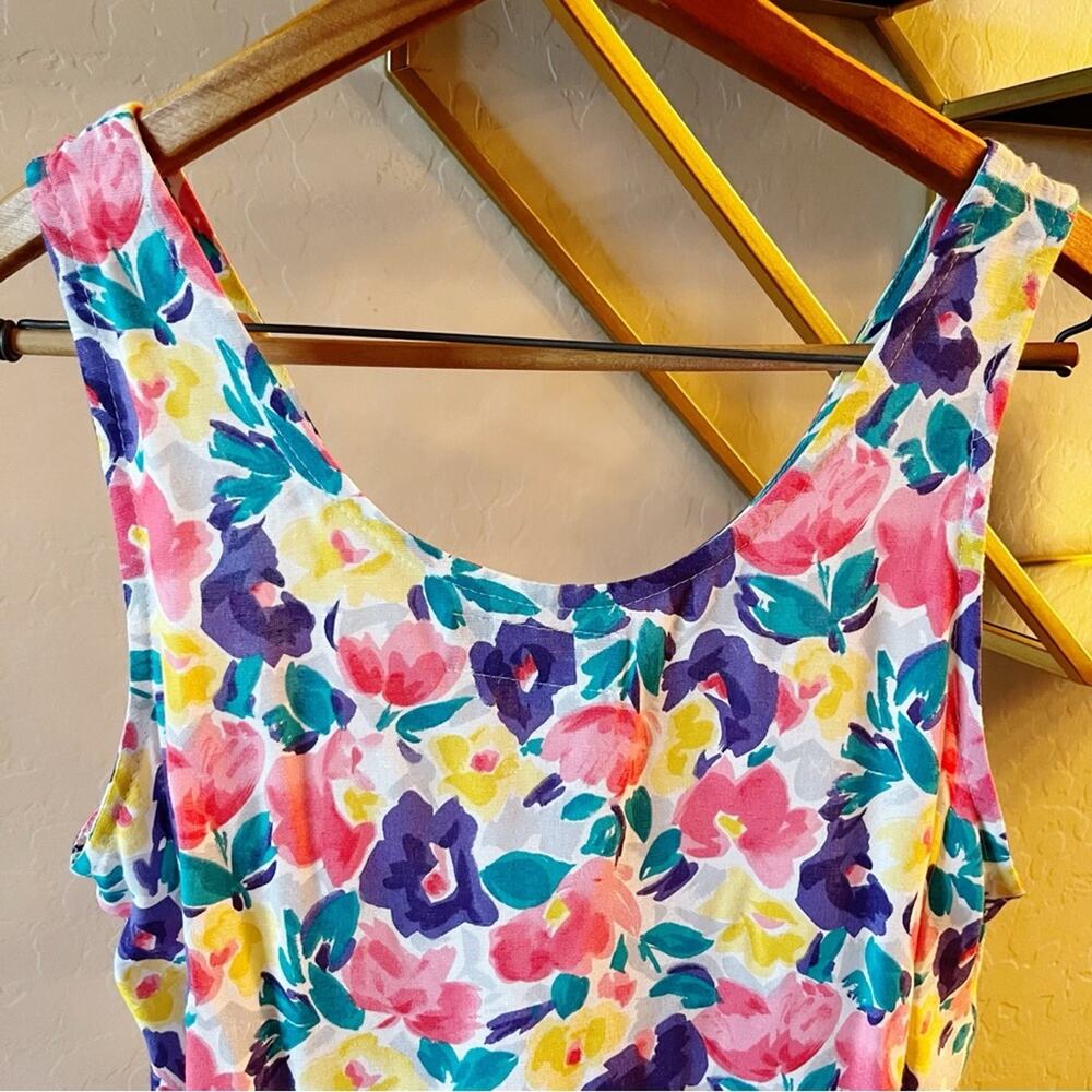 Vintage Margaret Godfrey floral sleeveless tank top USA womens size Large L
